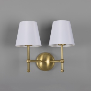 Bursa Modern Brass Double Wall Light with Fabric Shades